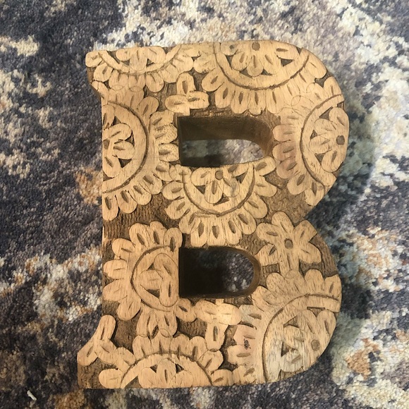 Wooden Decorative B Initial with Floral Details - Picture 1 of 7